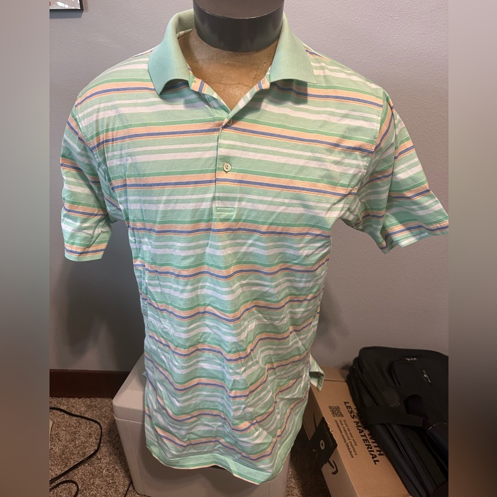 Peter Millar Mens XL Striped Mint Green Polo Shirt
